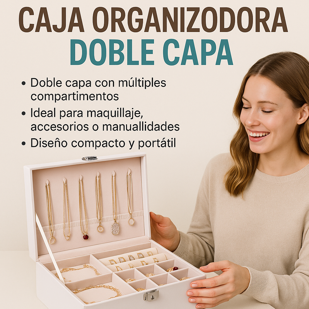 EleganceVault™ | Joyero portátil. Caja Joyero Organizadora Doble Capa