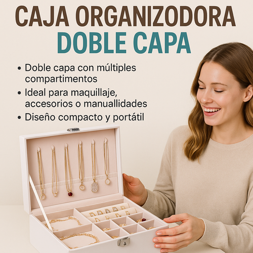 EleganceVault™ | Joyero portátil. Caja Joyero Organizadora Doble Capa