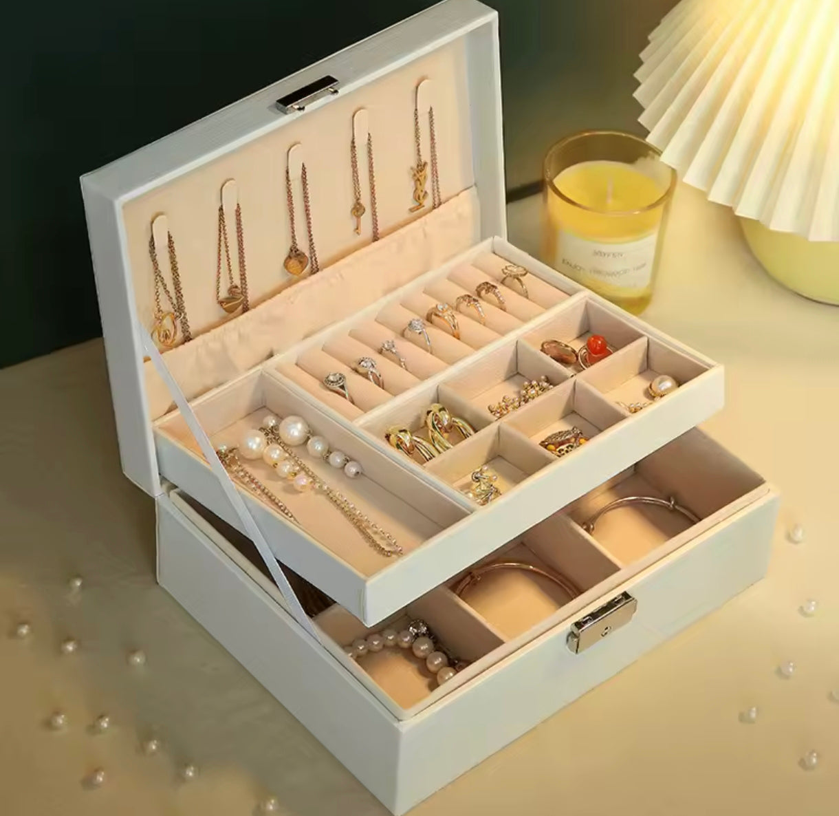 EleganceVault™ | Joyero portátil. Caja Joyero Organizadora Doble Capa